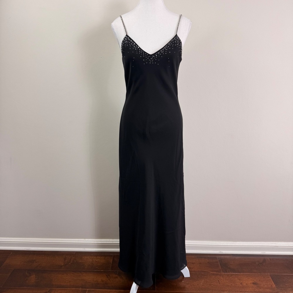 Dave & Johnny Laura Ryner Black Rhinestone Deep Back Evening Gown Dress 10P